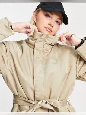Nike Beige/Tan Long Puffer Coat with High Collar